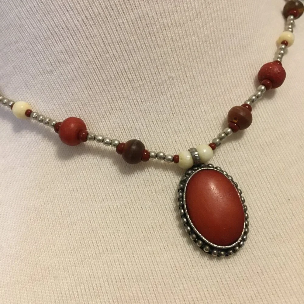 VTG 90s Artisan Victorian Witch Necklace - Wood & Metal Gothic Pendant - Picture 2 of 11